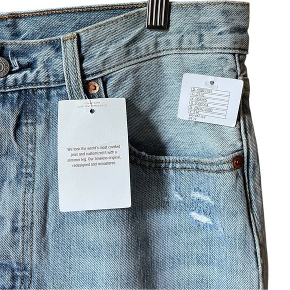 Levis 501 Skinny Light Blue Size 29x30 Distressed Button Fly Denim Jeans - Picture 3 of 9